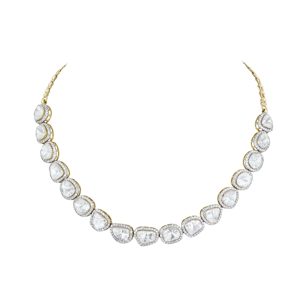 Polki Necklace with Full-Cut Diamond Halo Detailing